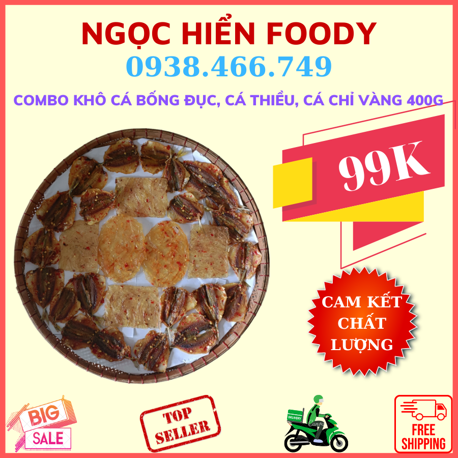 Combo khô cá thiều, cá bống đục, cá chỉ vàng tẩm gia vị, 1 mẹc như hình 400g, ngọc hiển foody