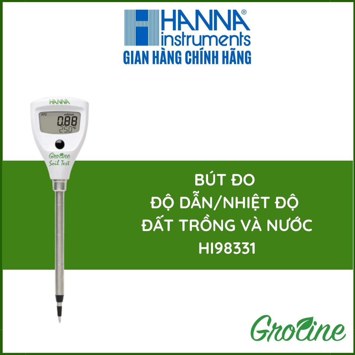 Máy đo dạng bút bỏ túi đo độ dẫn trực tiếp trong đất trồng và nước tưới từ 0-4ms/cm groline - hanna - hi98331 - chuyên dùng trong nông nghiệp