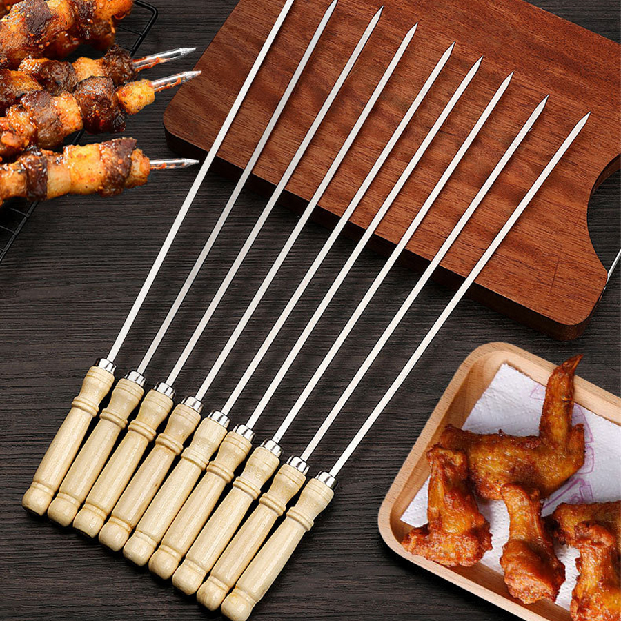 Xiên Nướng Thịt Inox Xiên Inox chuôi gỗ Que xiên nướng thịt - Inox không gỉ sét, an toàn khi nướng thực phẩm