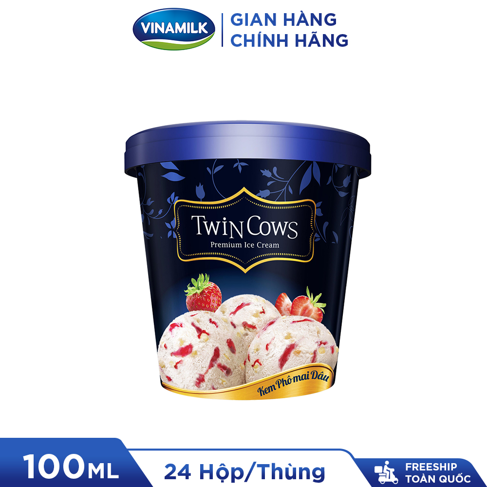 2 ly kem twin cows phô mai dâu ly 100ml