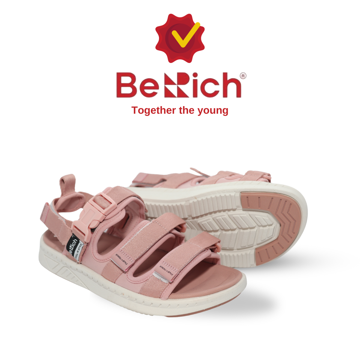 Giày sandals nam nữ berich 3 quai - màu hồng phấn glc15