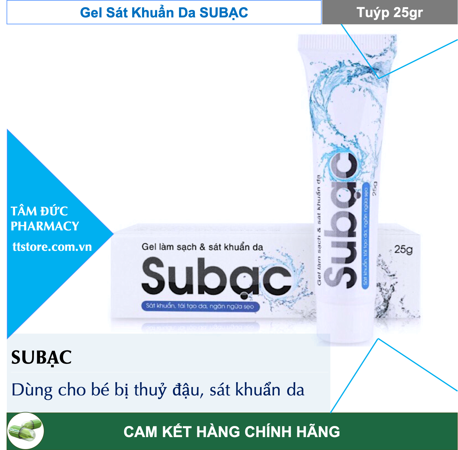 [HCM]Gel Subạc 25gr Giúp làm sạch sát khuẩn tái tạo da và ngăn ngừa sẹo Su Bạc / subac