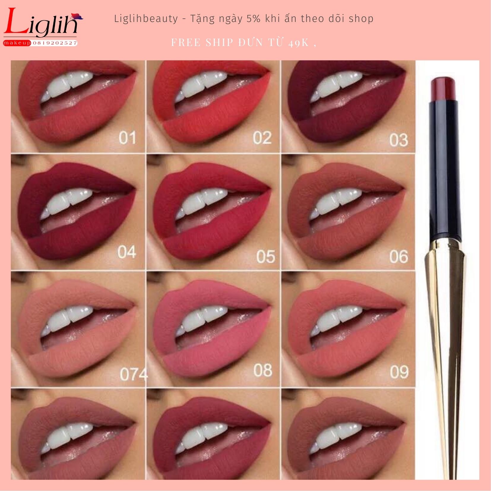 Son lì mềm môi Cmaadu lên chuẩn màu son nội địa trung 12 mầu cam cháy