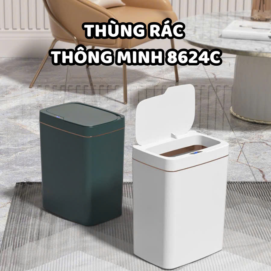 Thùng Rác Cảm Biến 8624C Thông Minh Cảm Biến Tự Đóng Mở. Pin Sạc Tiện Lợi m Cho Cả Không Gian Có Diện Tích Nhỏ JA SHOP