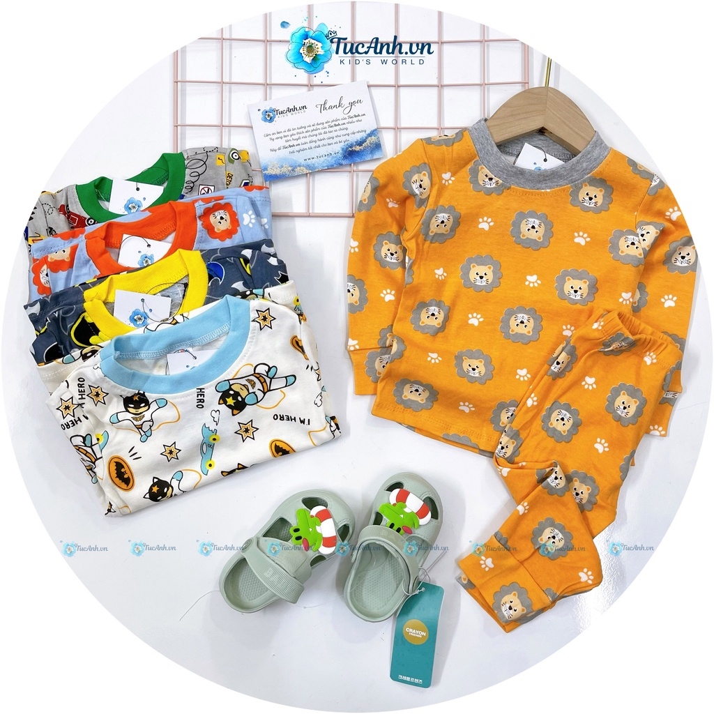 Đồ Bộ Cotton Cao Cấp Dài Tay Phong Cách Hàn Quốc Cho Bé Trai 6-18KG,Bộ Thun Hình Siêu Nhân Ngộ Nghĩnh Cho Bé-QATE TucAnh