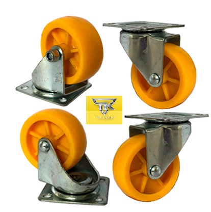 Bộ 4 Bánh Xe 100mm Nhựa Màu Vàng Xoay 360 Độ (Tải Trọng 200kg)