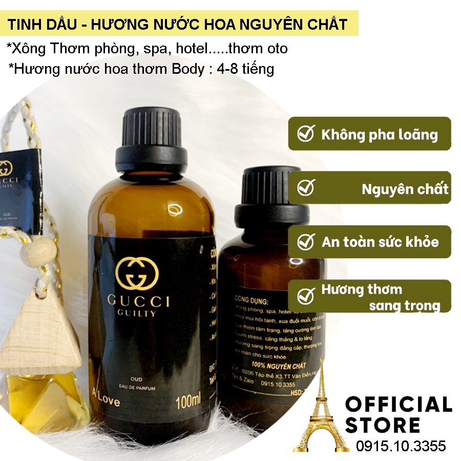 Tinh dầu nước hoa xông phòng Gucci Black: 30ml 50ml 100ml - (Tặng vỏ lọ treo xe)