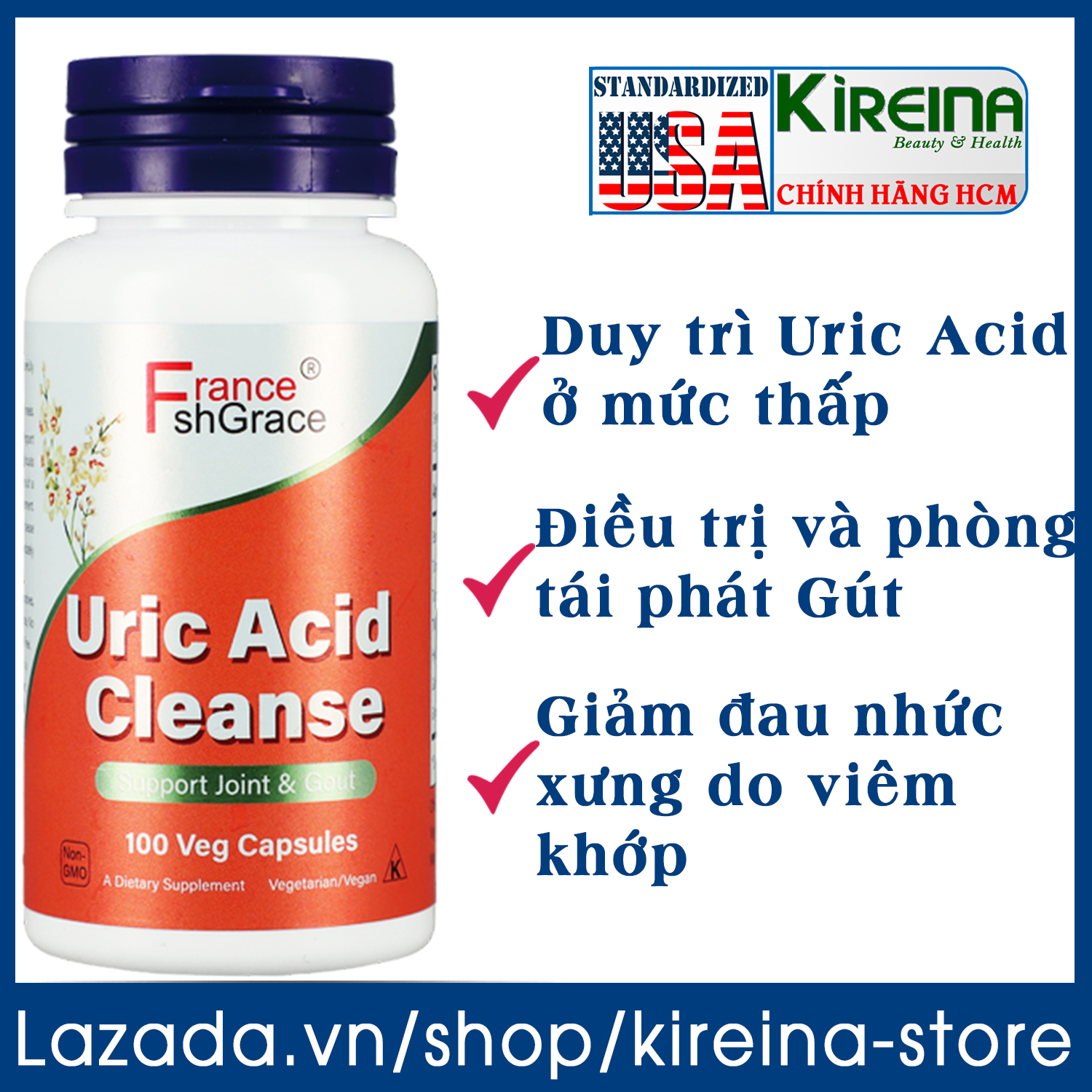 Viên uống đào thải Uric acid hỗ trợ sức khỏe thận và giảm Gút 500 mg 100 viên