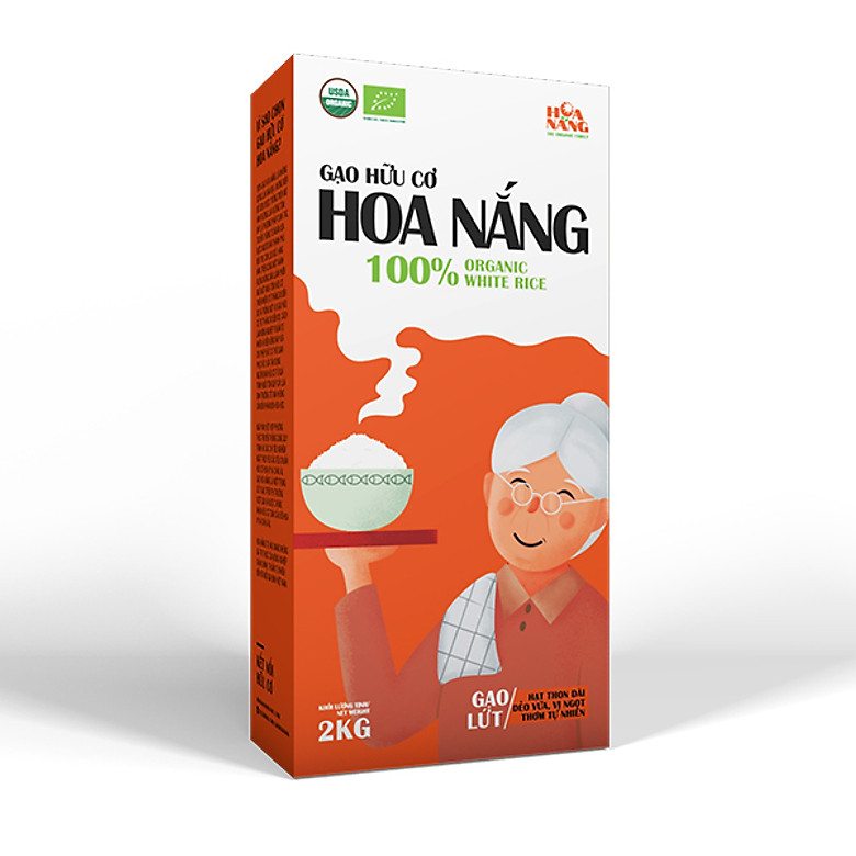 Gạo lứt hữu cơ hoa nắng hộp 2kg - hạt thon dài, màu nâu, dẻo bùi, vị ngọt tự nhiên