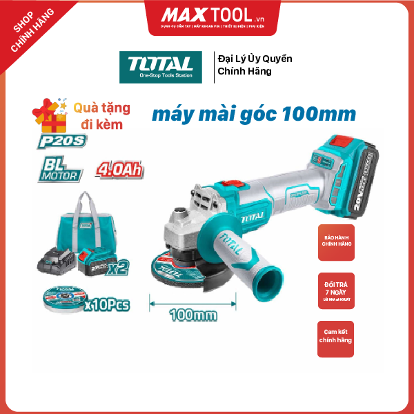 Máy mài góc dùng pin 20v total kèm 2 pin 4.0ah và 1 sạc. kèm 1 bộ đá cắt kim lại