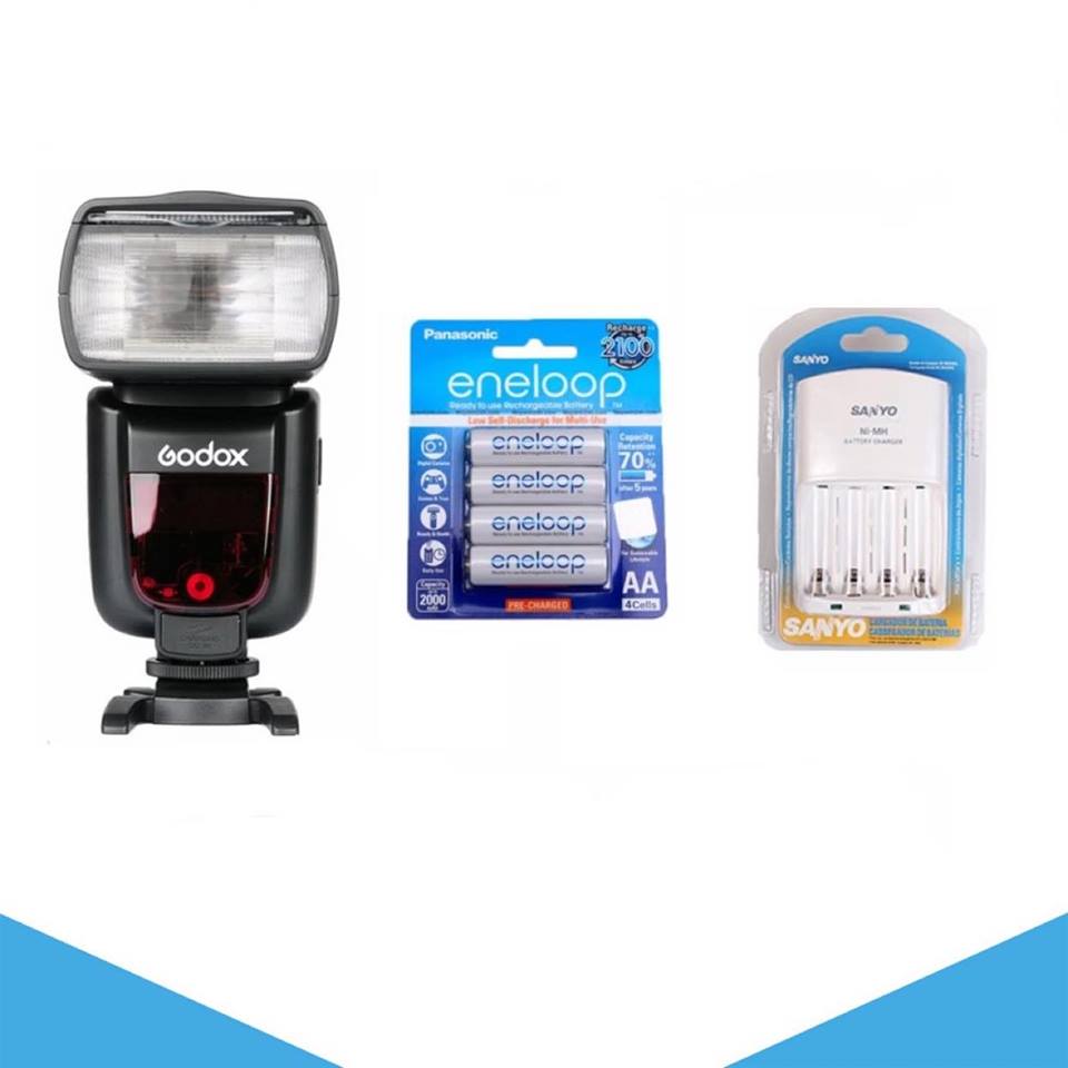 Đèn flash godox tt685 for nikon + 4 viên pin eneloop 1900mah + sạc sanyo mqn06