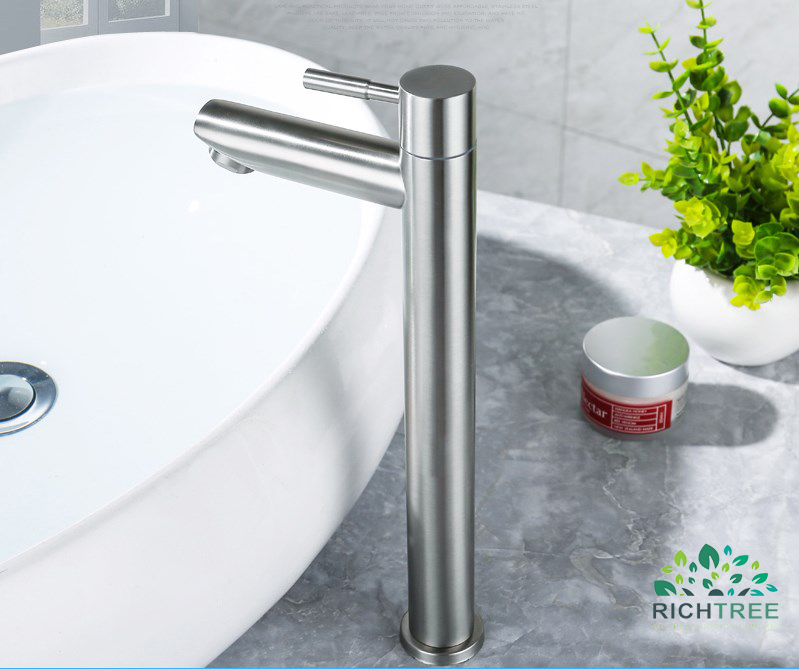 Vòi lavabo rửa mặt xả LẠNH RICHTREE cắm bàn chất liệu inox 304 Dáng đứng cao 30 cm MSP KDM30 -Thiết bị vệ sinh vòi rửa lavabo + Tặng kèm dây cấp