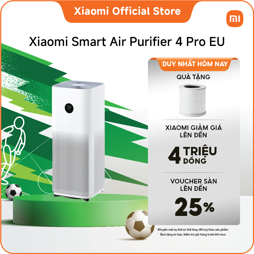 Xiaomi Smart Air Purifier 4 Pro Máy lọc không khí thông minh 4 Pro Hít khí sạch, hô hấp khỏe Lọc lông thú cưng và phấn hoaGiảm vi-rút H1N1 trong không khí một cách hiệu quảDiện tích lọc hiệu quả 35-60m²