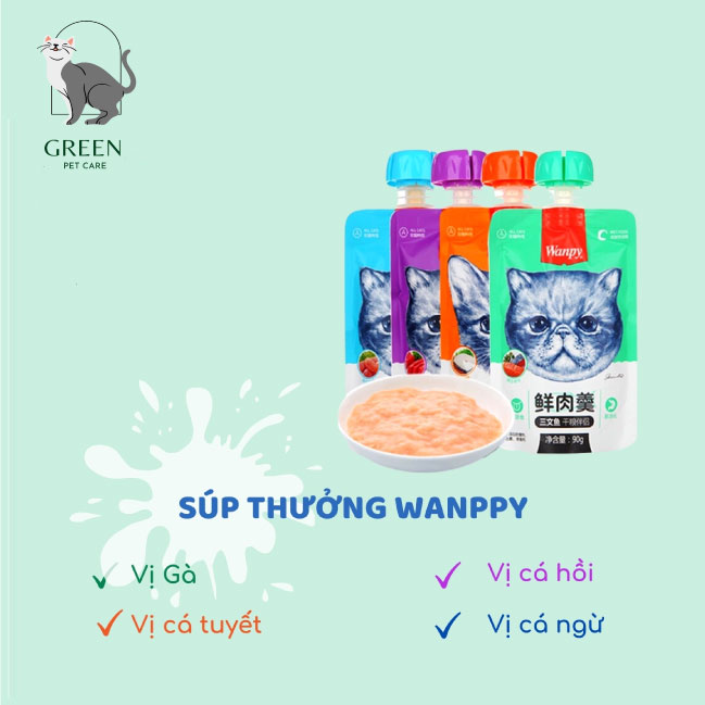 Súp thưởng cho mèo Wanpy có nắp vặn tiện lợi - 4 vị gói 90gr