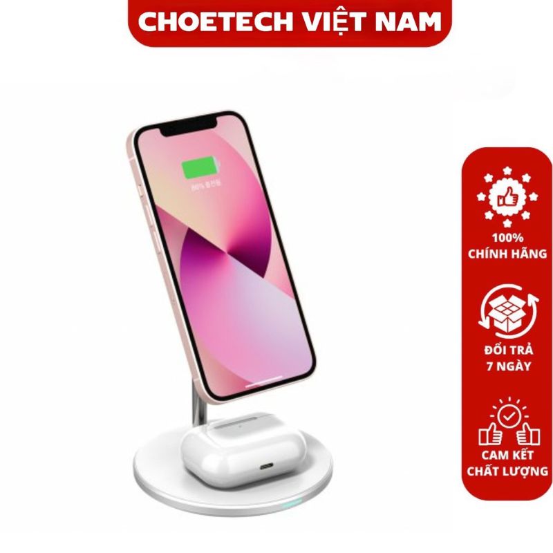 Đế sạc không dây Choetech T581-F Magsafe 2in 1  dùng cho Iphone và Airpods (Hàng chính hãng)