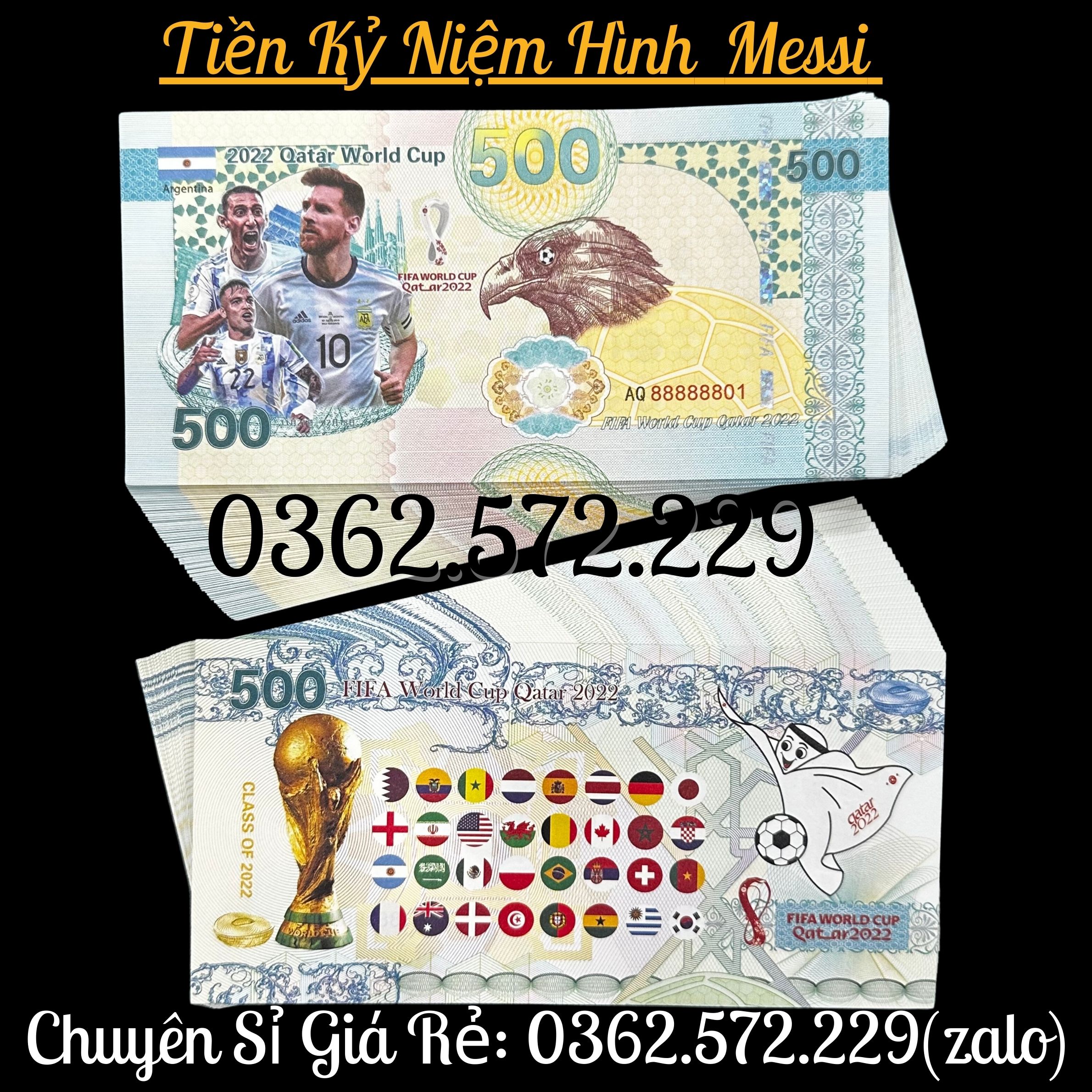 Tờ tiền kỷ niệm wc ronaldo và messi có bảo an huỳnh quang