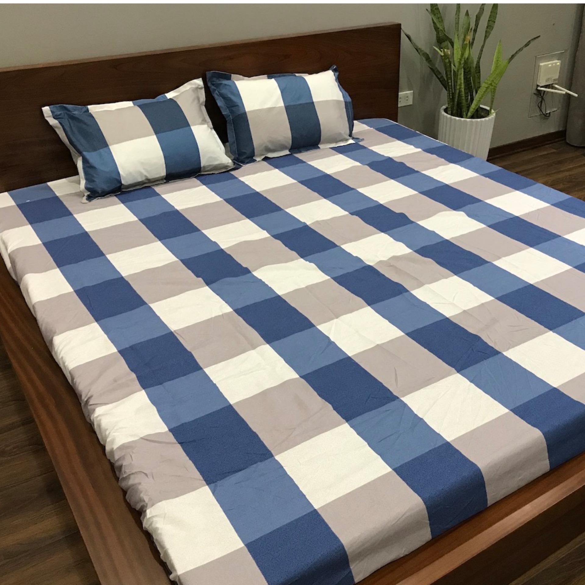 Bộ ga gối COTTON Việt caro xanh bo chun đủ kích cỡ