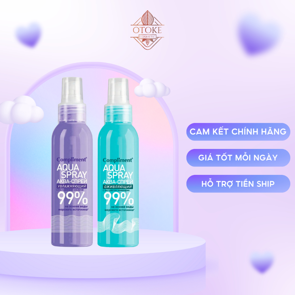 Xịt khoáng Compliment Aqua Spray 99% giúp cấp ẩm, làm mát, dịu da 200ml