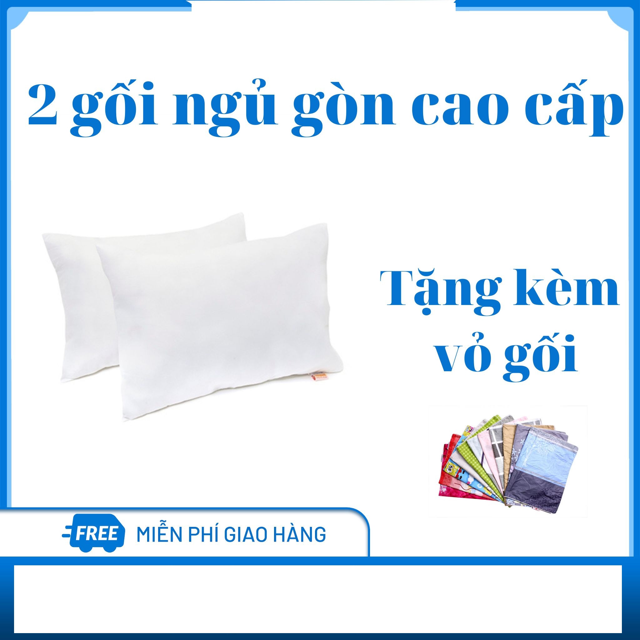 Combo 2 gối nằm ngủ 40x60 cm + tặng 2 vỏ gối cotton hàng VN cao cấp - Combo 2 gối nằm ép hơi 40x60 -