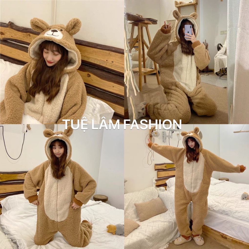 (ẢNH THẬT) Bộ ngủ lông gấu dễ thương, bộ gấu liền thân,bộ ngủ gấu nâu lông cừu hàn quốc,TUỆ LÂM ,Bộ ngủ unisex, bộ ngủ lông cừu, bộ mặc nhà, sét bộ thể thao, áo hoodie lông gấu,áo lông tai gấu, áo lông cừu,bộ lông nữ ulzzang