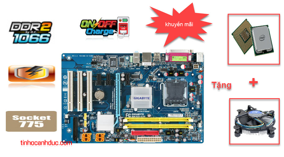 Main giga p31 ram support core2 quad ddr2 soket 775 tặng cpu fan fe chắn đầy đủ