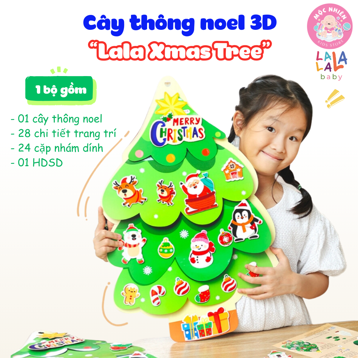 Cây thông noel treo tường 3d lalaxmas tree tặng kèm dây đèn led 2m - đồ chơi thủ công cho bé lalala baby