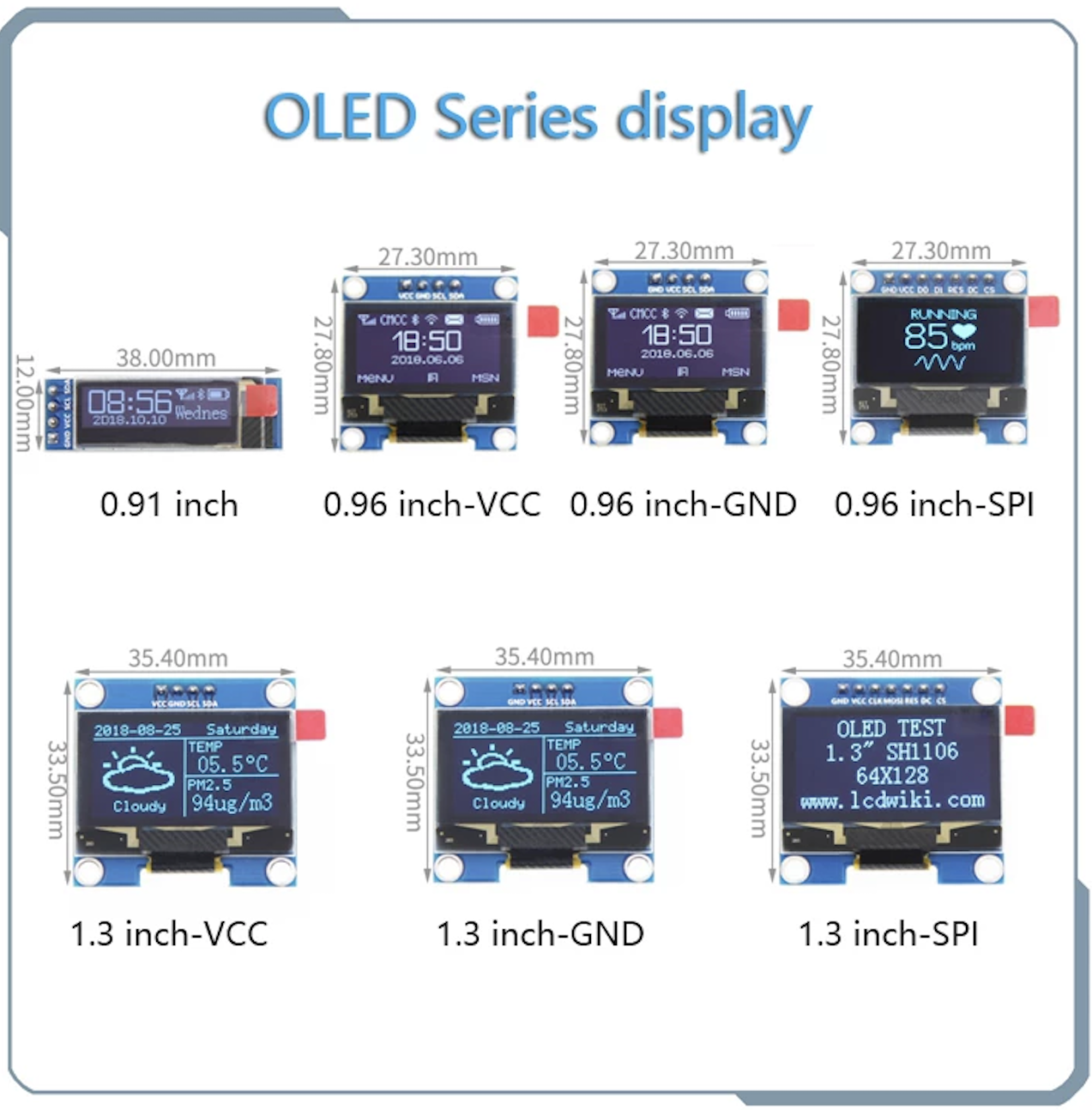 Màn hình oled giao tiếp i2c 0.91 0.96 1.3 inch