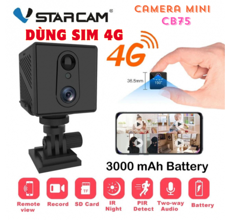 Camera wifi Vstarcam Mini CB75 dùng Sim 4G Full HD 1080P Siêu Nét