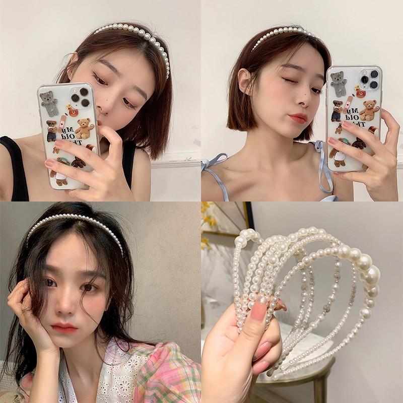 Băng đô cài tóc đính ngọc trai phong cách hàn quốc