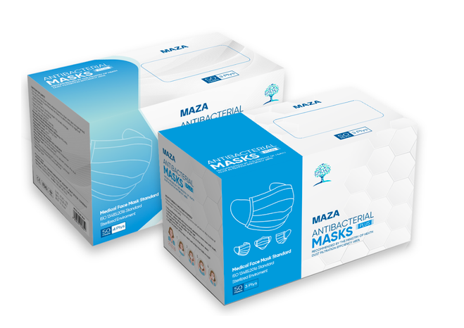 Khẩu trang MAZA PLUS 4 lớp (hộp 50 cái) kháng khuẩn, chống bụi
