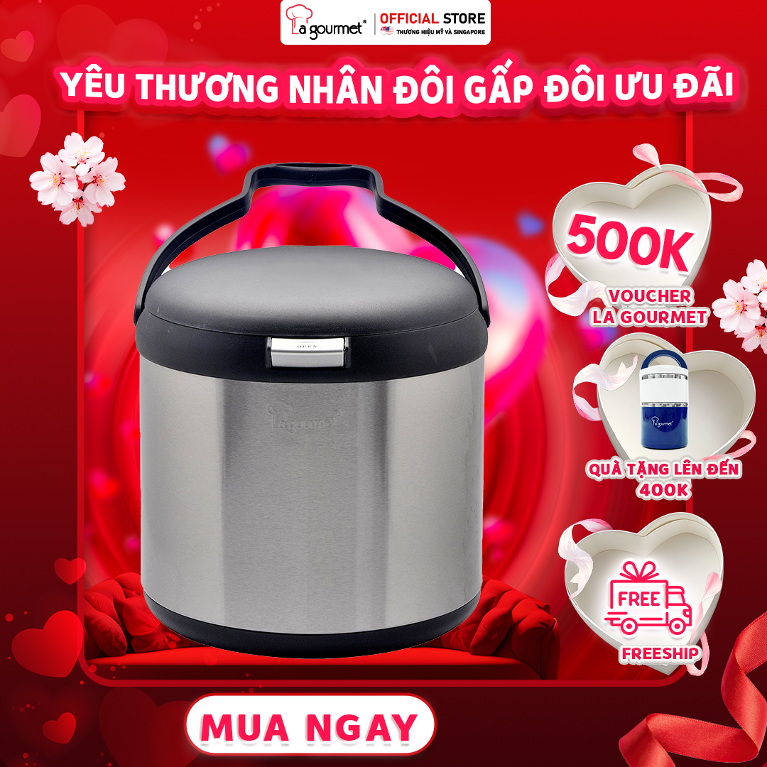 Nồi ủ  giữ nhiệt La gourmet 4.5L- nồi nấu chậm làm mềm La gourmet 4.5L đa năng-dùng cho 3-4 người-sử dụng bếp từ Inox 304 cao cấp-lòng nồi thép không gỉ - chính hãng bảo hành 1 năm-Thermal cooker - 326065