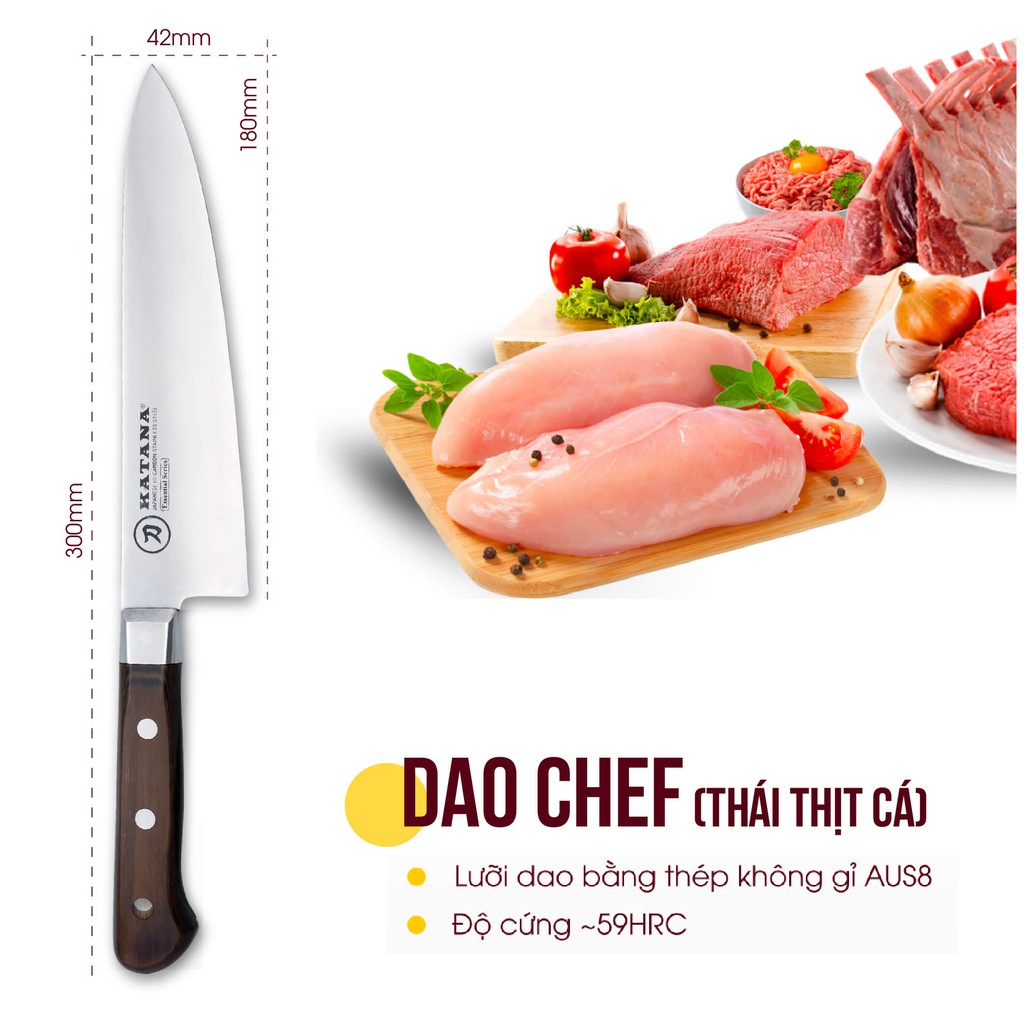 Dao bếp thái thịt cá katana essential chef kata202 180mm