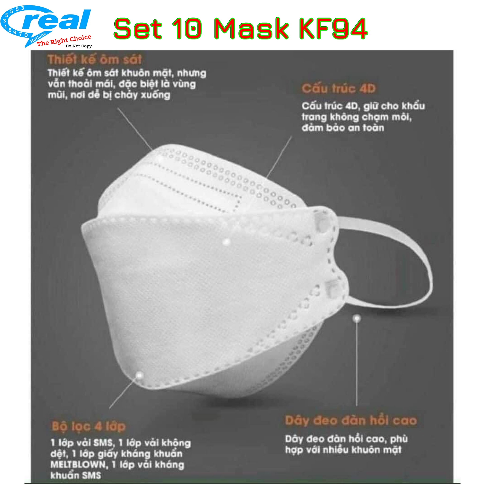 Khẩu trang y tế KF94 mask phong cách Hàn Quốc, 4 lớp ngăn chặn vi khuẩn 99% ,có thể tái sử dụng 2-3 lần