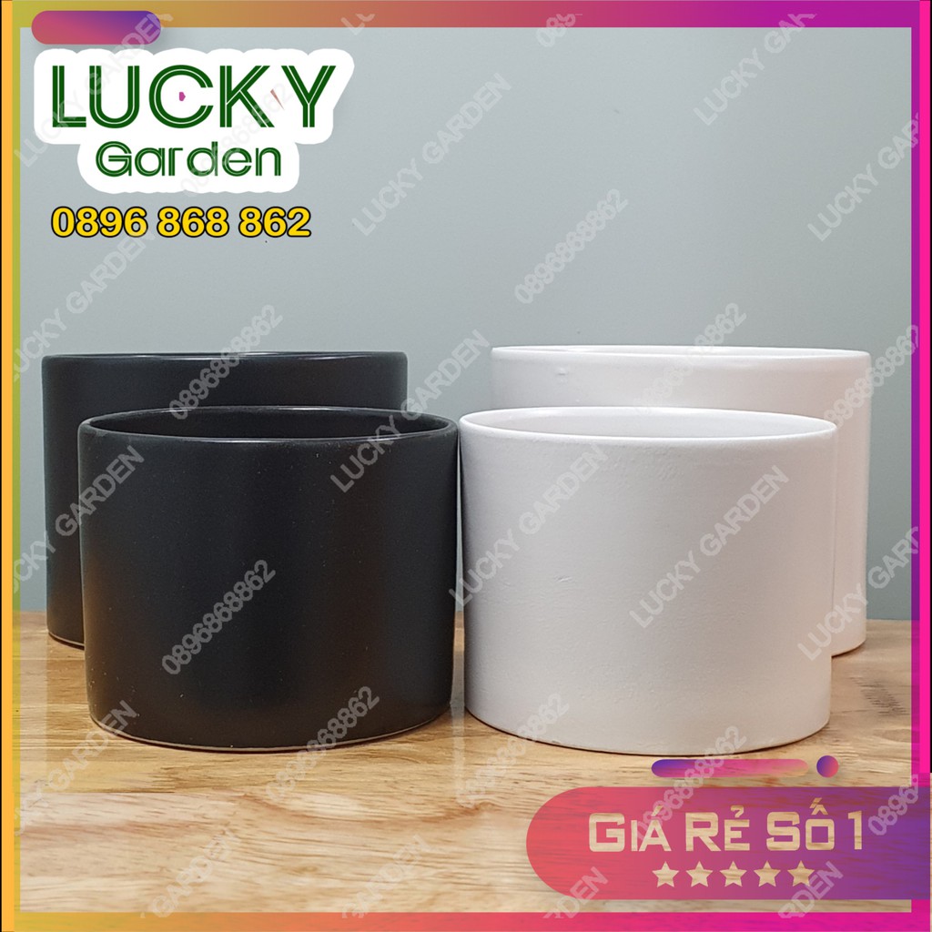 [HCM]Combo 2 Chậu Men Sứ Bát Tràng Hình Trụ Trơn Lớn và Nhỏ - Chậu Sứ Trồng Cây Mini Cây cảnh Để Bàn Sen Đá Xương Rồng