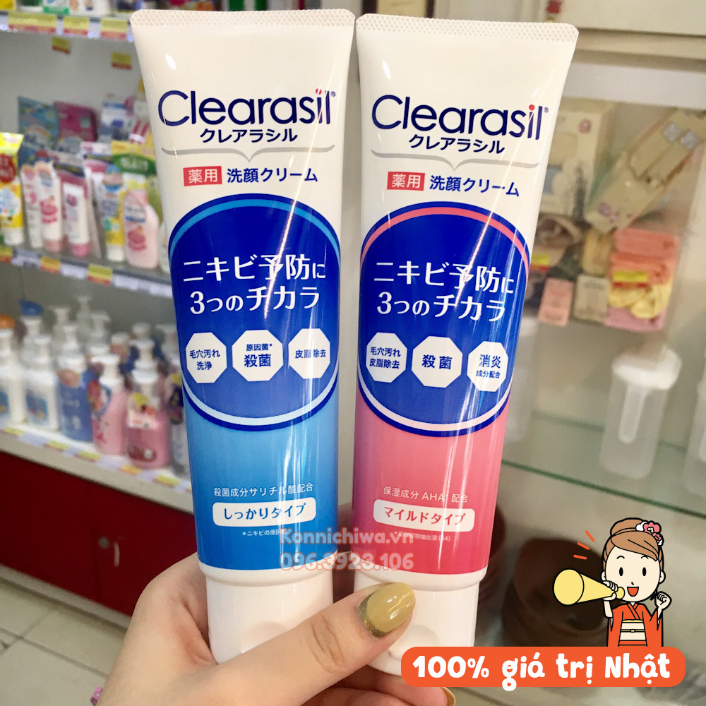 Sữa rửa mặt ngừa mụn hết thâm nhật bản clearasil 10x tuýp 120g mẫu mới cho da mụn da nhạy cảm 2 loại cho da khô và cho da dầu