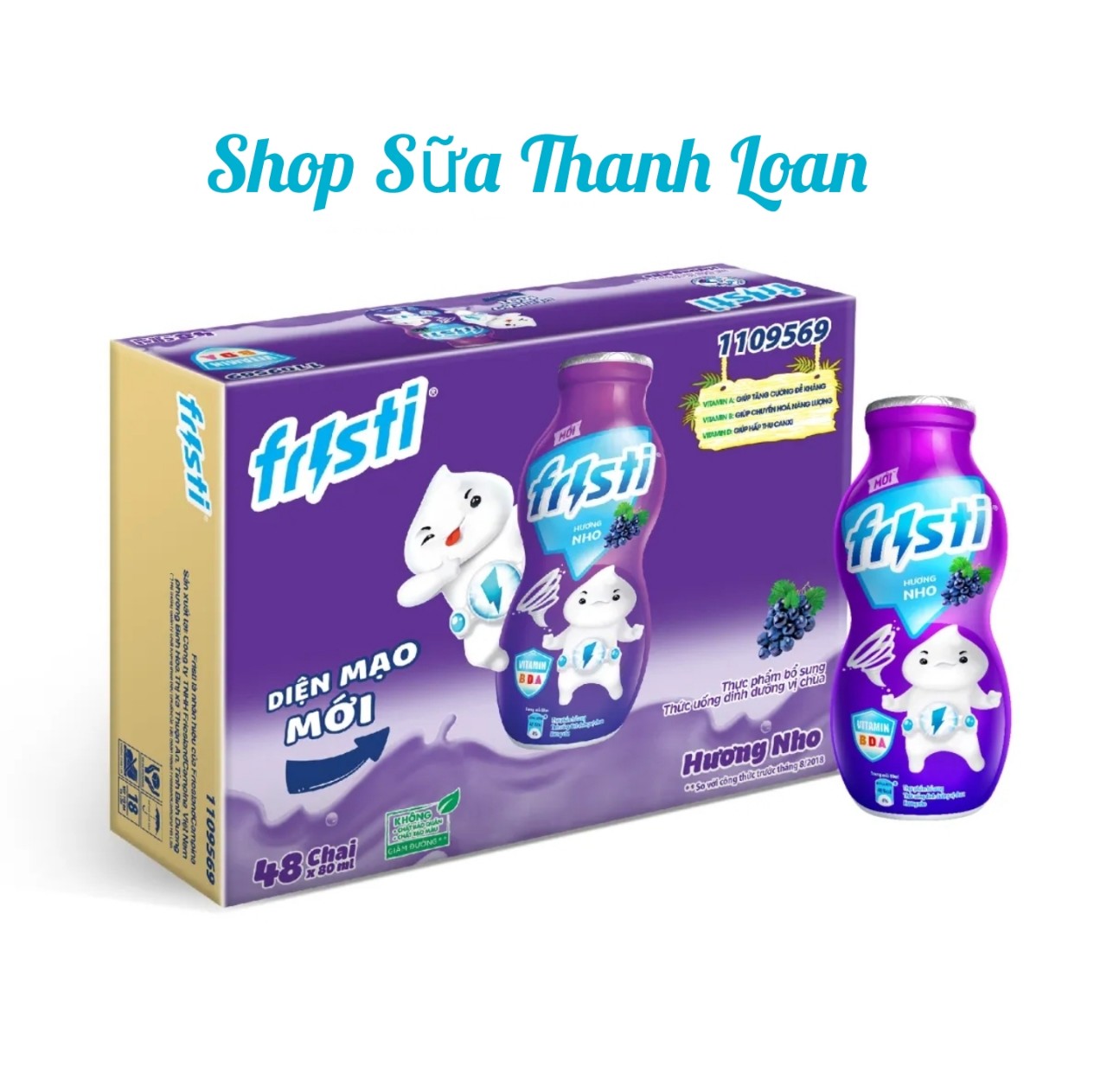 (HSD T9-2024) Thùng 48 Chai Sữa Chua Uống Fristi Hương Nho 80ml.