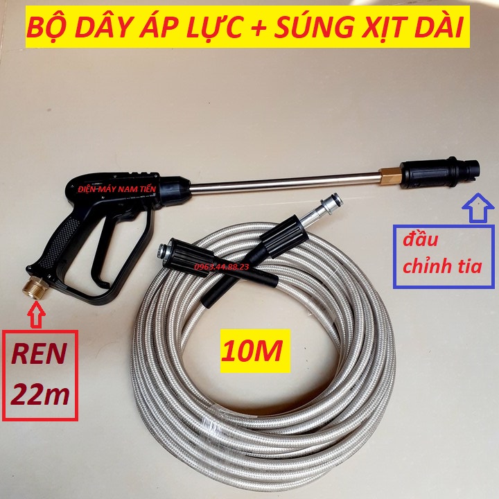 Súng rửa xe áp lực gia đình/ súng xịt rửa xe ren 22mm/ lắp máy xịt rửa xe áp lực gia đình kèm dây rửa xe áp lực