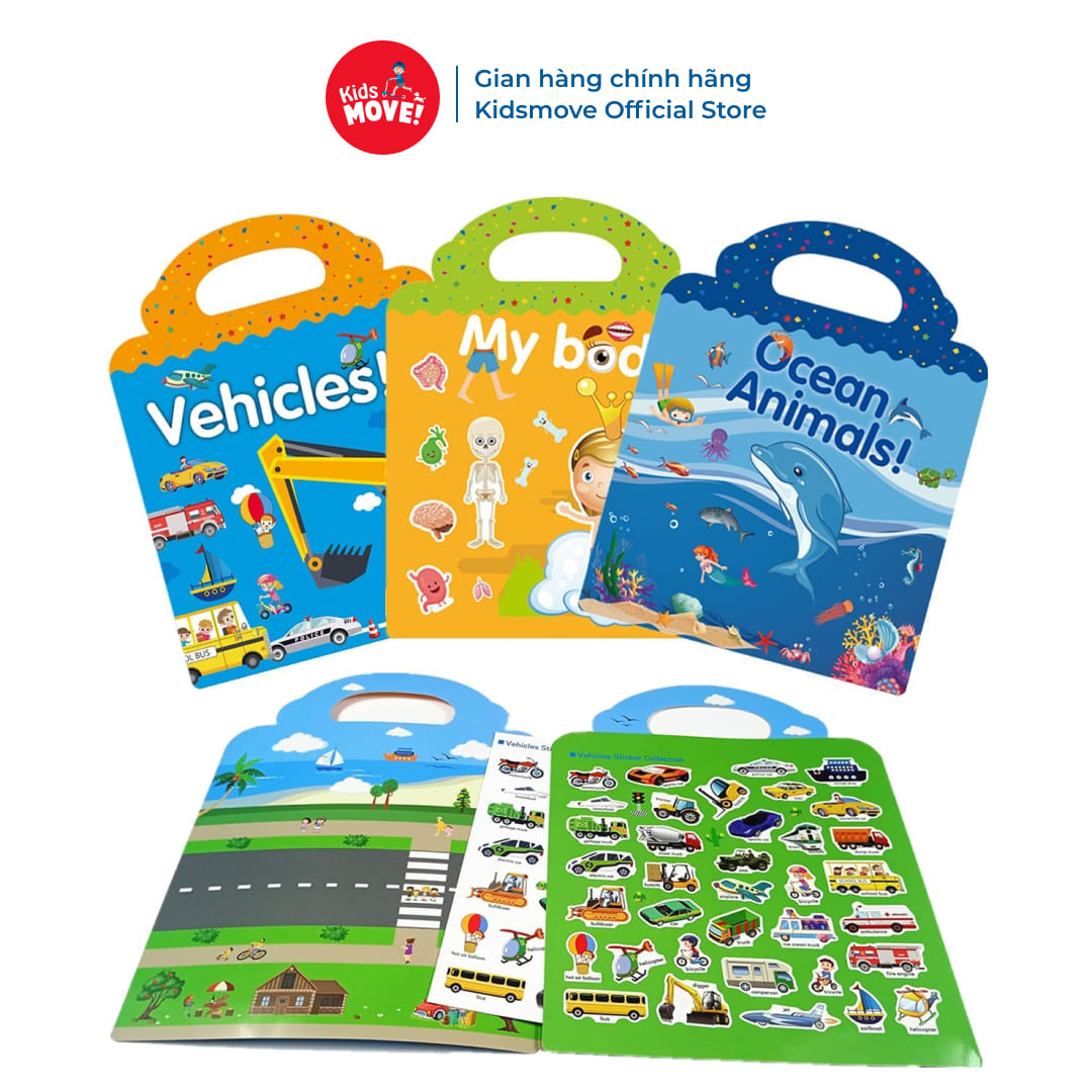 Sách sticker dán hoàn hình dùng nhiều lần cho bé từ 3 tuổi nhiều chủ đề đồ chơi giáo dục an toàn cho bé
