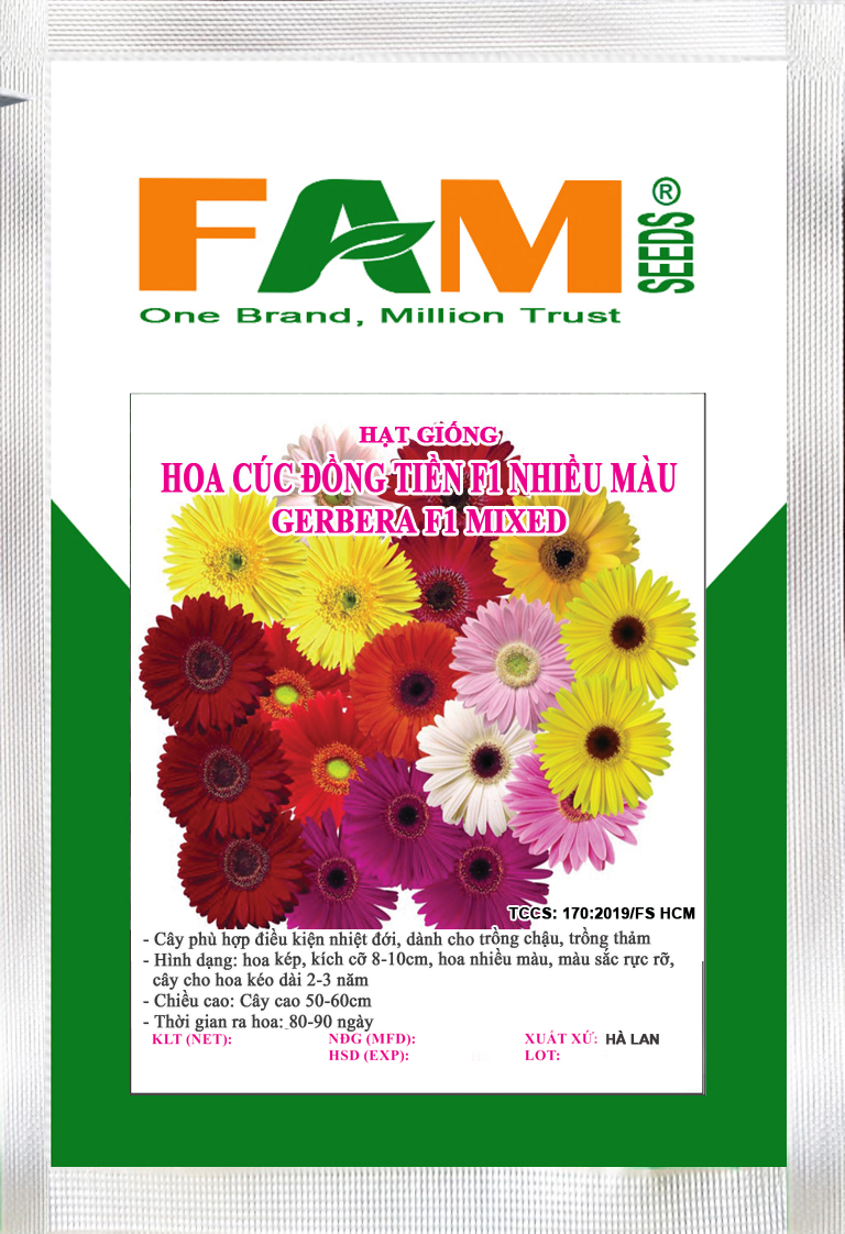Hạt Giống Hoa Cúc Đồng Tiền F1 Nhiều Màu - Gói 0.1gr (30-32 hạt), Nảy Mầm Và Phát Triển Ổn Định, Hoa Cánh Kép, Nhiều Màu, Đường Kính 8-10cm