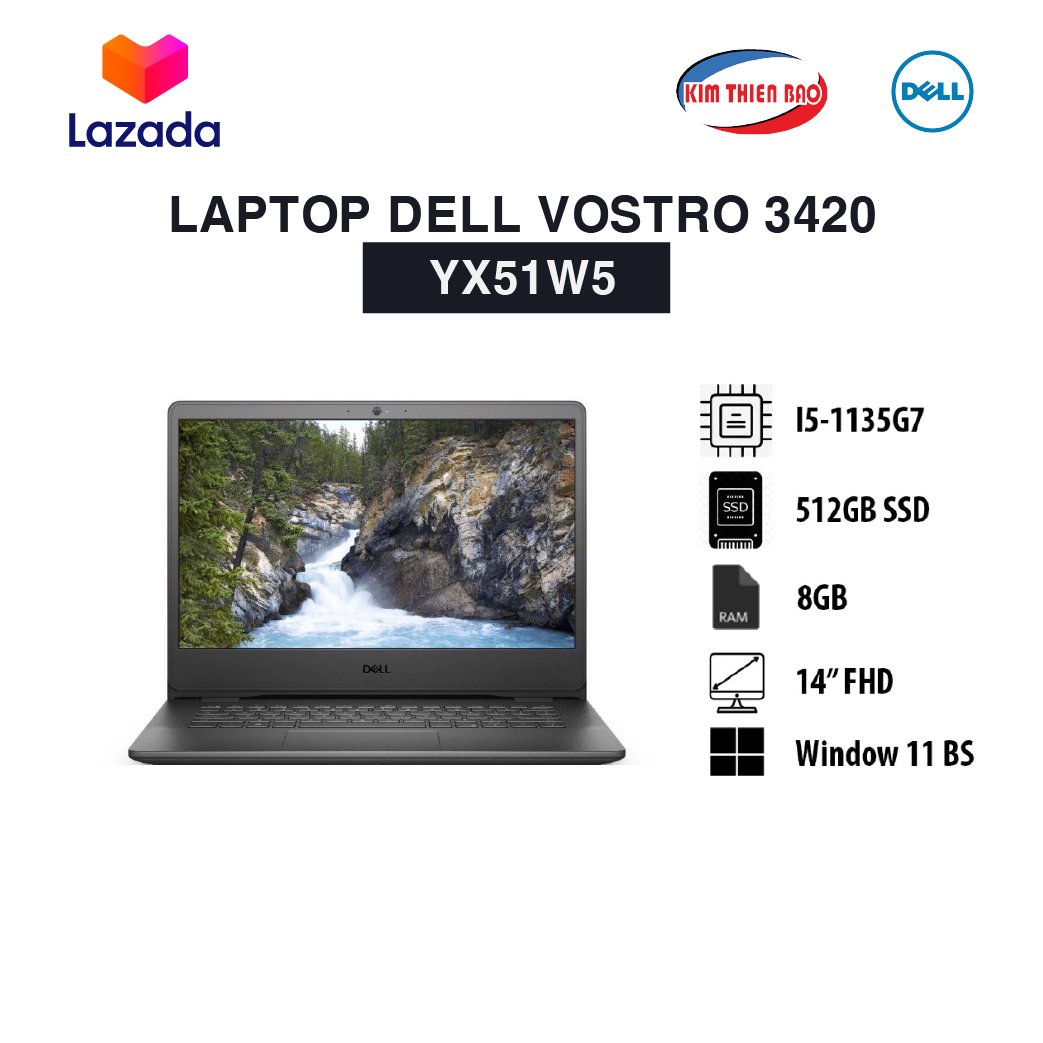 Laptop Dell Vostro 14 3400 14" FHD i5-1135G7 | 8GB | 512SSD | 3C42WHz | ĐEN | Win11SL+Office Home_BS | 2GD5_MX330 | ProS YX51W5