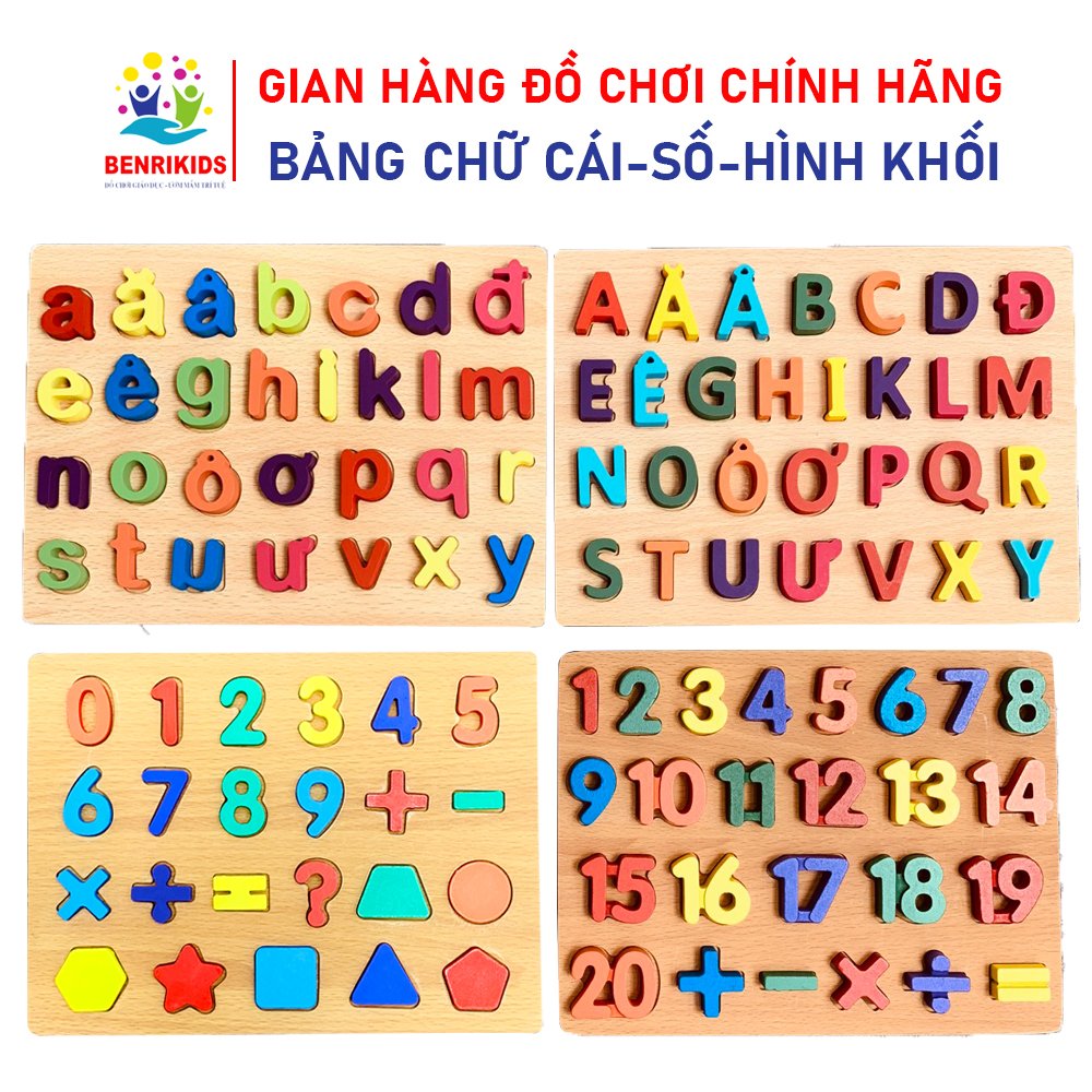 Đồ chơi gỗ phát triển trí tuệ cho trẻ em, bảng chữ cái tiếng việt và bảng số cho bé học, đồ chơi ghép chữ, số ghép hình vào bảng loại mới
