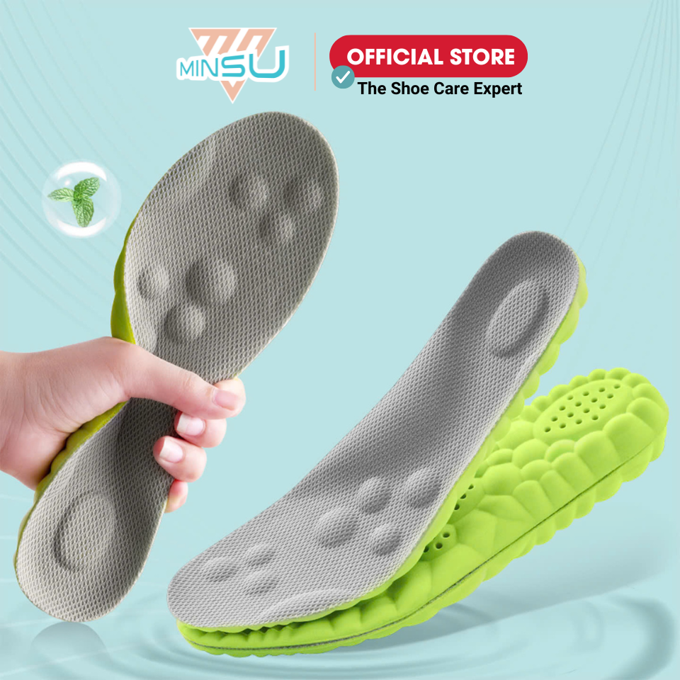 Miếng Lót Giày 4D Bảo vệ Chân MINSU M2352 Chống Trơn Trượt, Lưu Thông Khí Huyết, Đệm Êm Chân, Thấm H