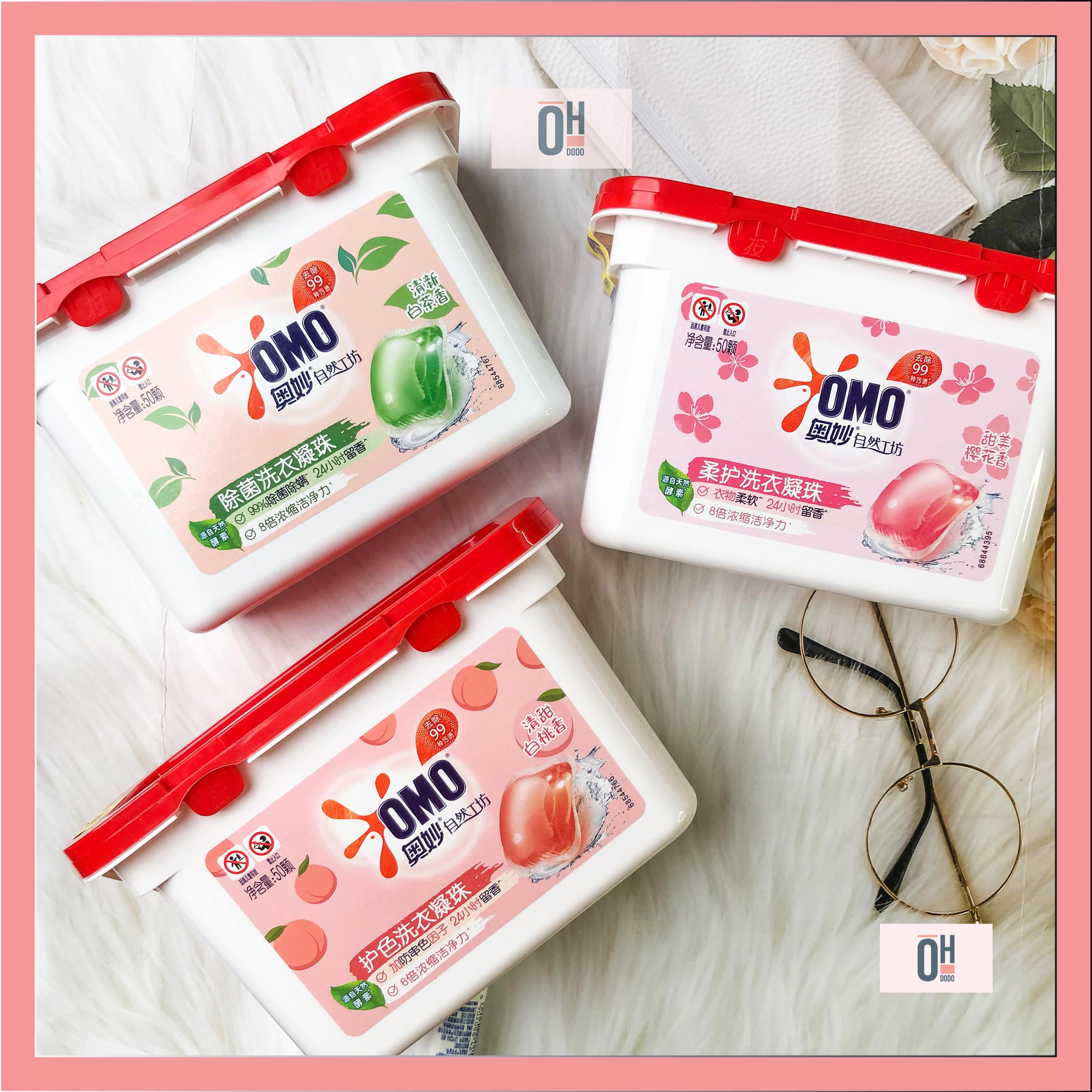 Viên giặt omo hương đào Sakura hộp 50 viên