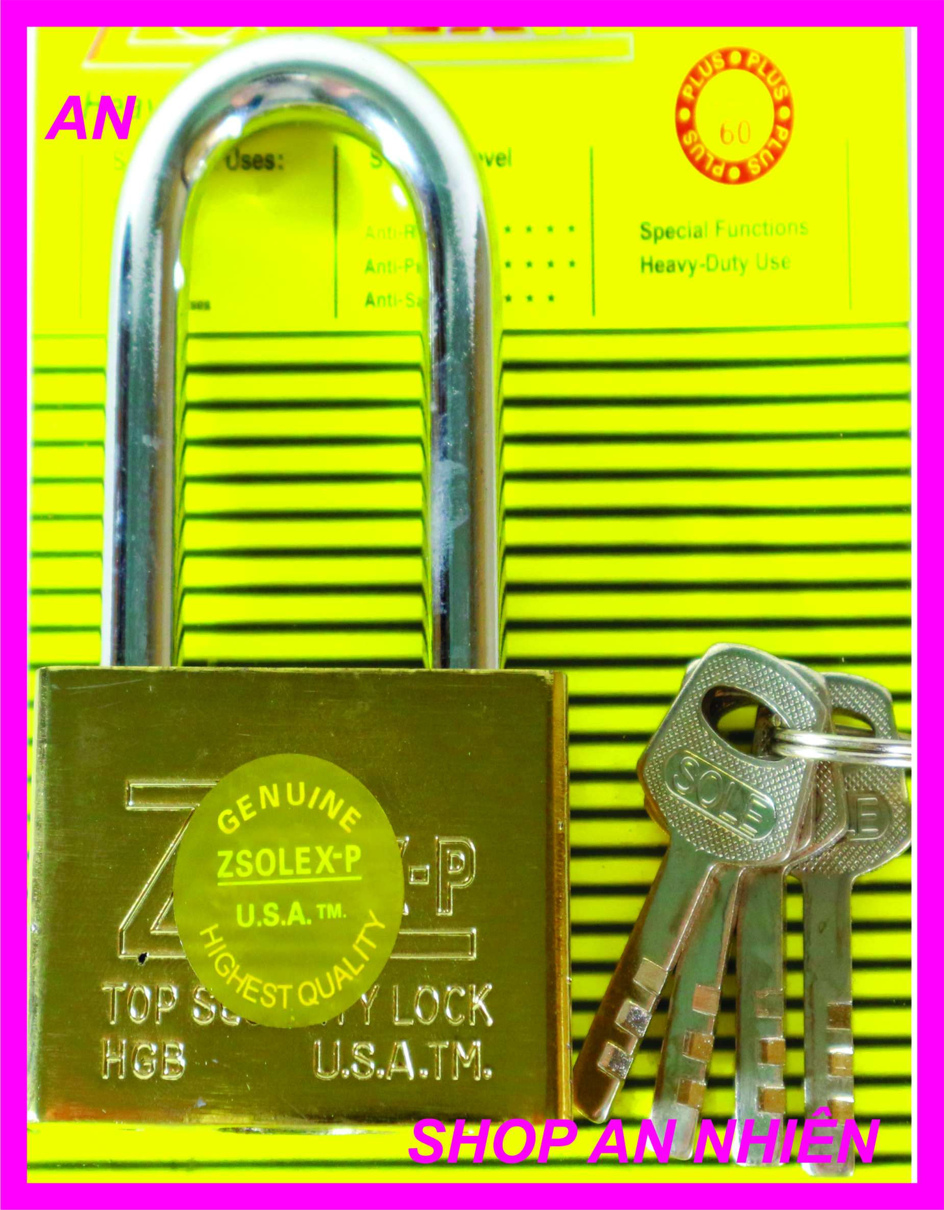 [ HÀNG loại 1 ] Khóa cửa càng dài Z-Solex khoa cua khoa xe, công nghệ USA 4mm -  6mm chống cưa cắt ( 1 ổ 4 chìa) khoá cửa - ổ khoá