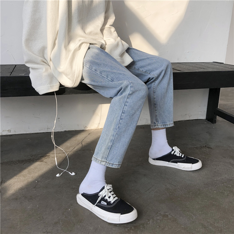 Quần jeans Baggy Nam xám trơn hotboy hàn quốc - jean dày - phong cách