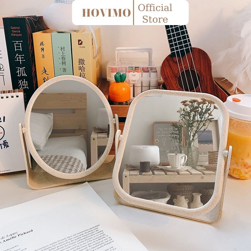 Gương mini để bàn gỗ HOVIMO trang điểm vintage giá rẻ S1901A