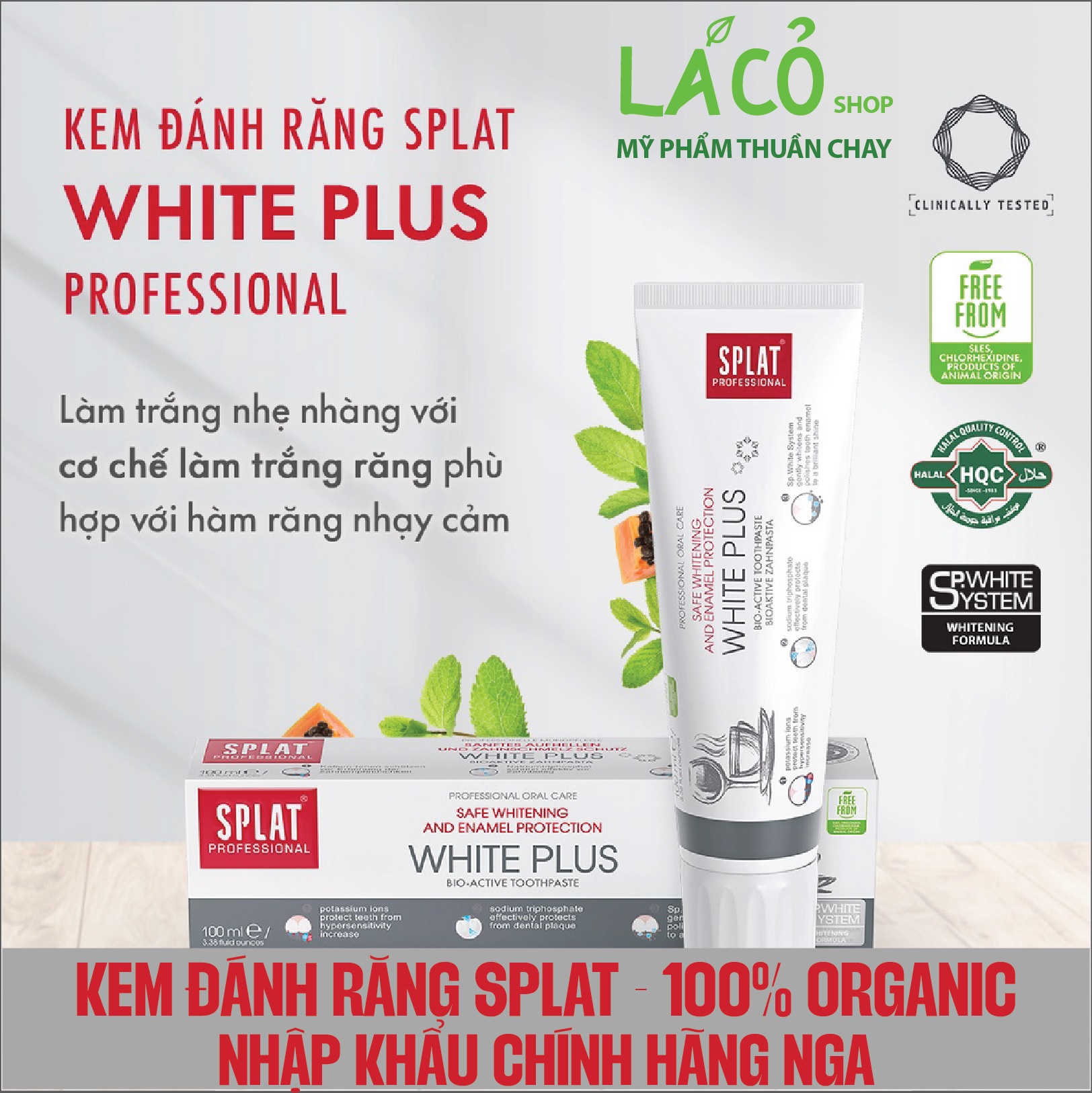  Kem đánh răng trắng răng SPLAT White Plus Professional giảm vết ố vàng trên răng giữ hơi thở thơm mát CHÍNH HÃNG NGA 80ml LÁ CỎ MỸ PHẨM THUẦN CHAY 