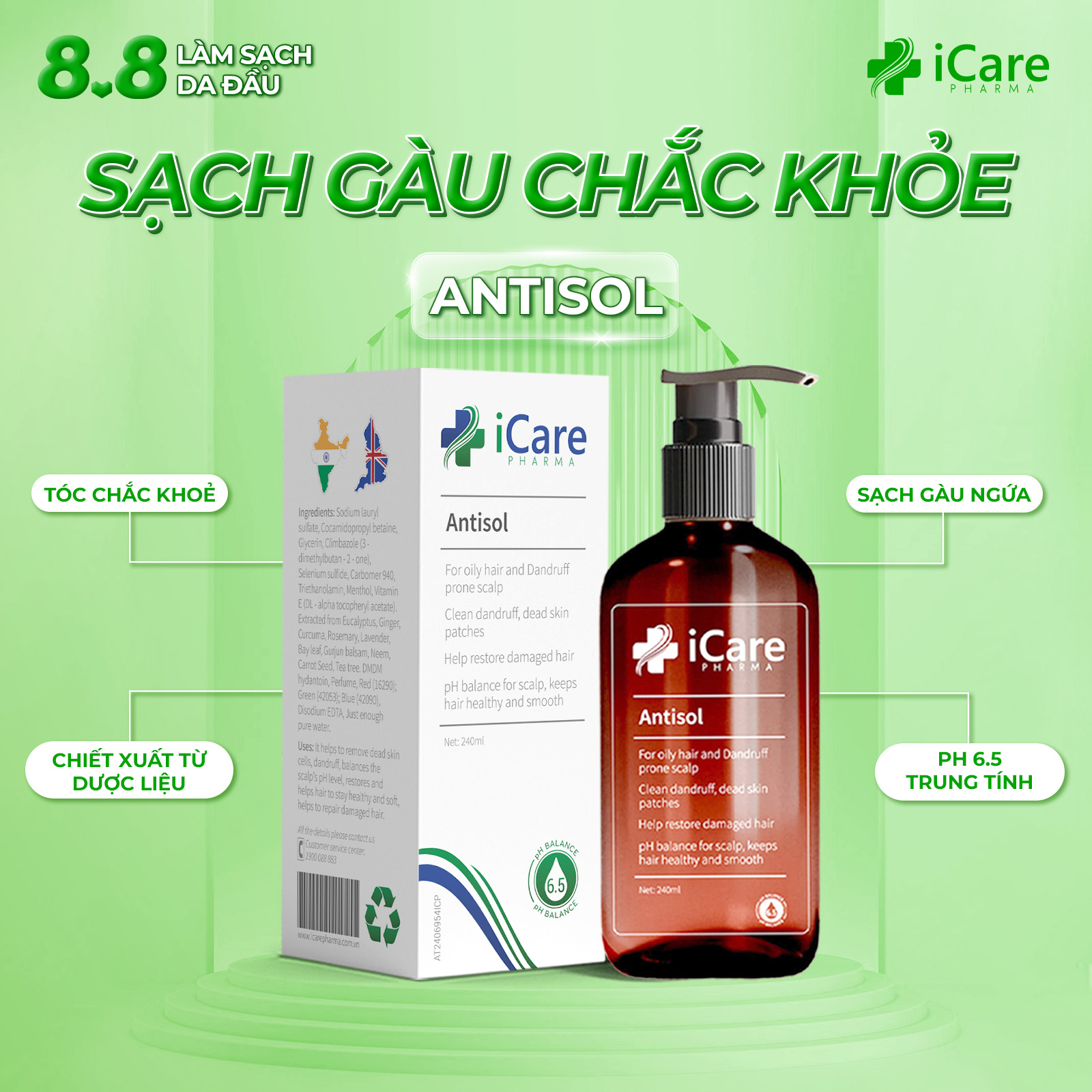 Dầu Gội Sạch Gàu, Ngứa Da Đầu Antisol - Chiết Xuất Gurjun Ấn Độ