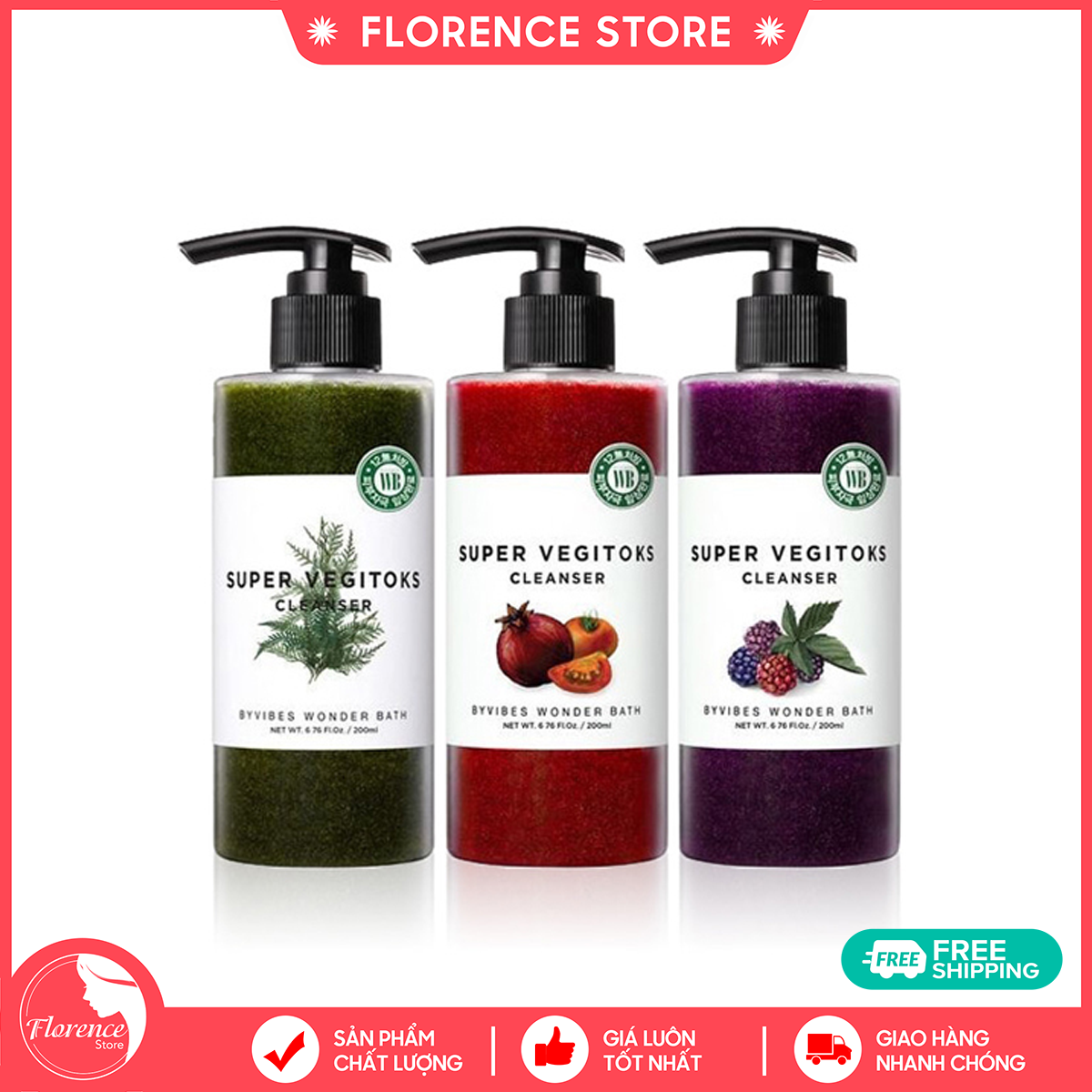 (Màu đỏ)Sữa Rửa Mặt Thải Độc Frorence86 Store Rau Củ Quả Super Vegitoks Cleanser Bivibes Wonde 200Ml +300Ml | Màu Đỏ