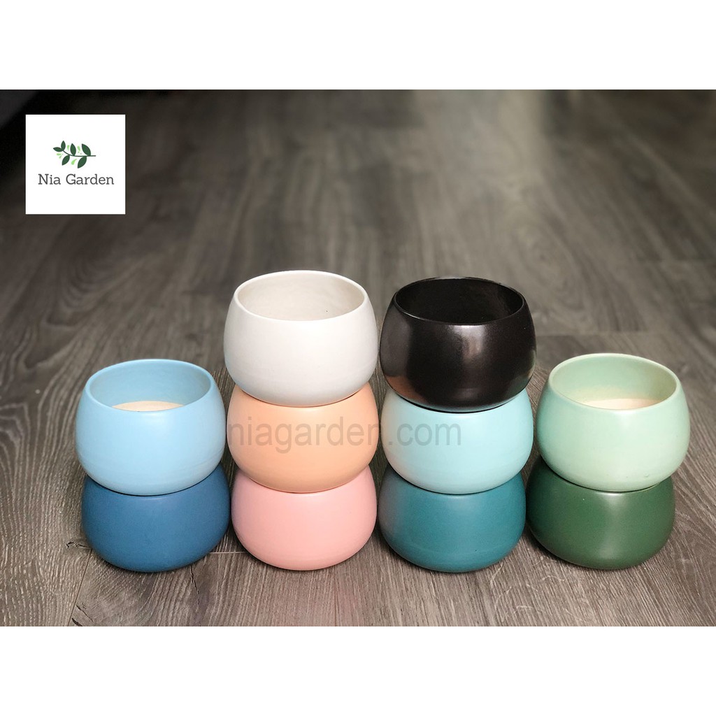 Chậu trồng cây cảnh đất nung tráng men sứ, hạt dẻ mini để bàn